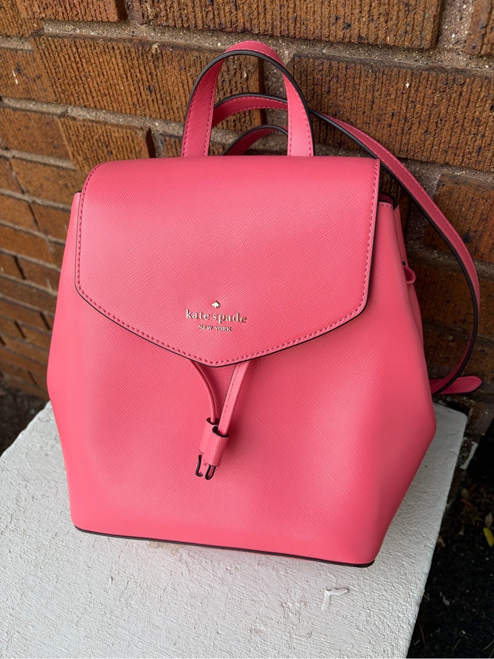 kate spade Pink Saffiano Leather Drawstring Backpack